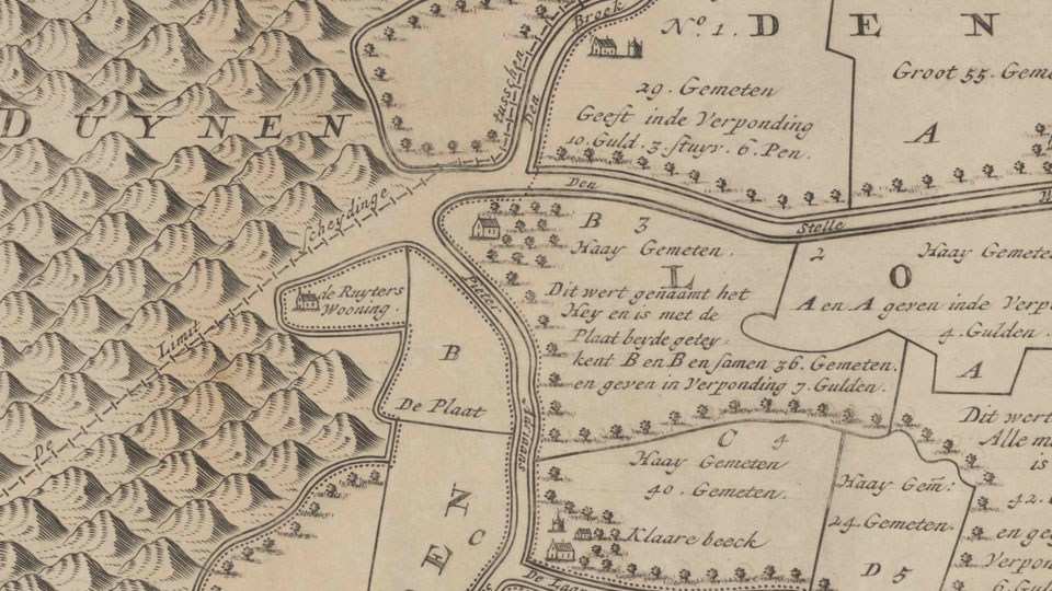 De Ruiterswoning op een historische kaart